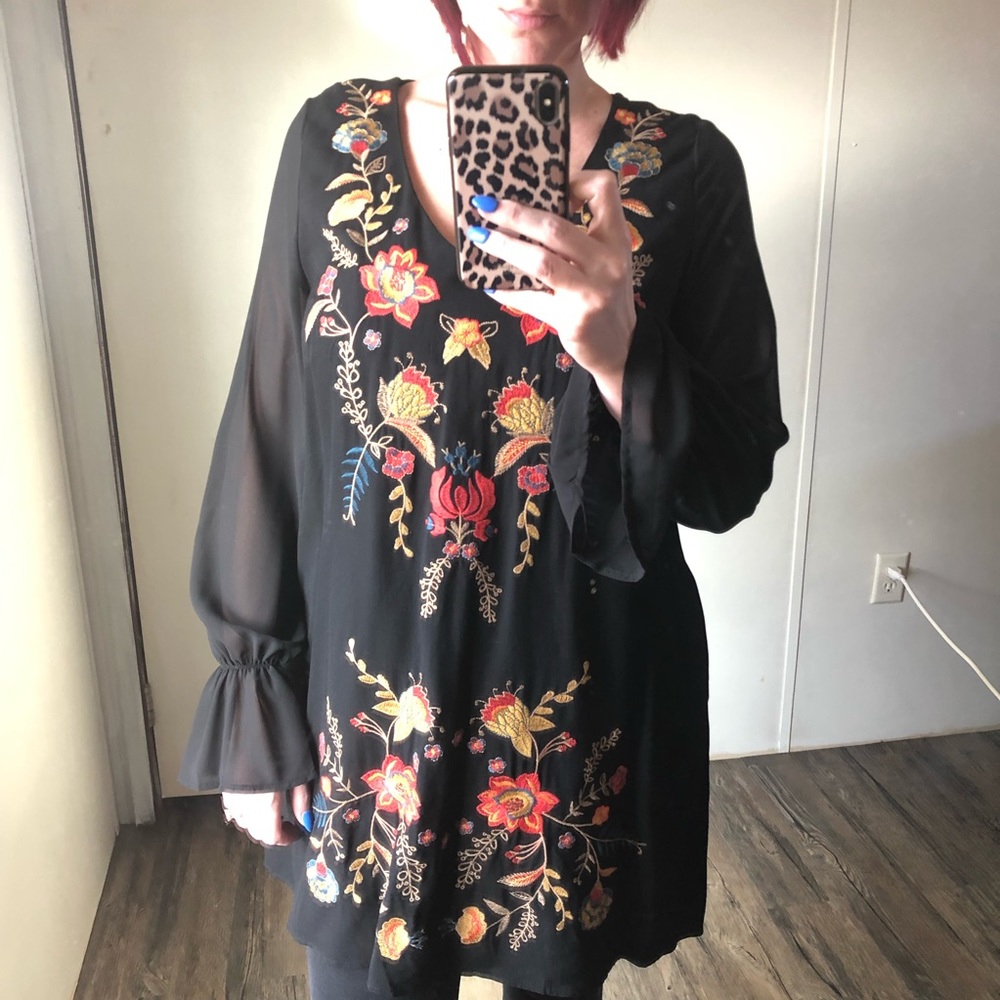 Umgee Black Tunic with beautiful embroidery